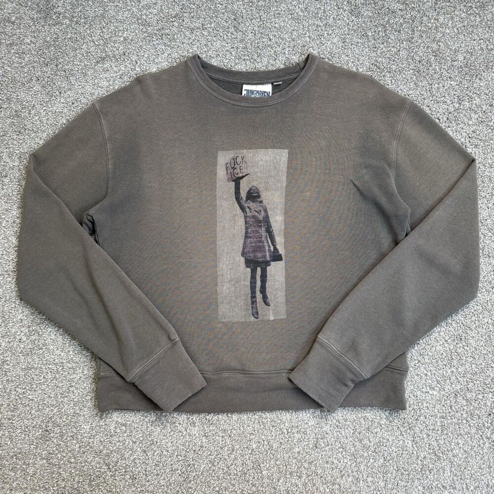 Jungmaven Sweatshirt Mens Small Brown Hemp Graphic Crewneck USA Made Protest Art